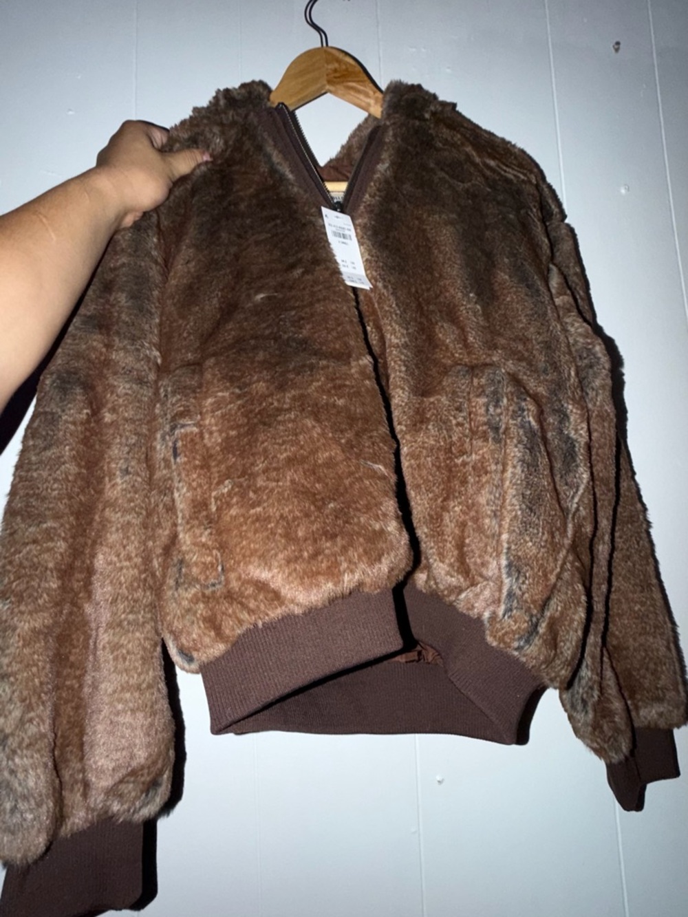 Hollister Plush Faux-Fur Zip Jacket in Warm Brown